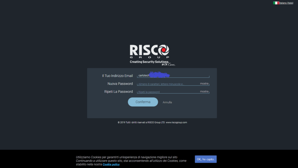 Recuperare password Risco cloud